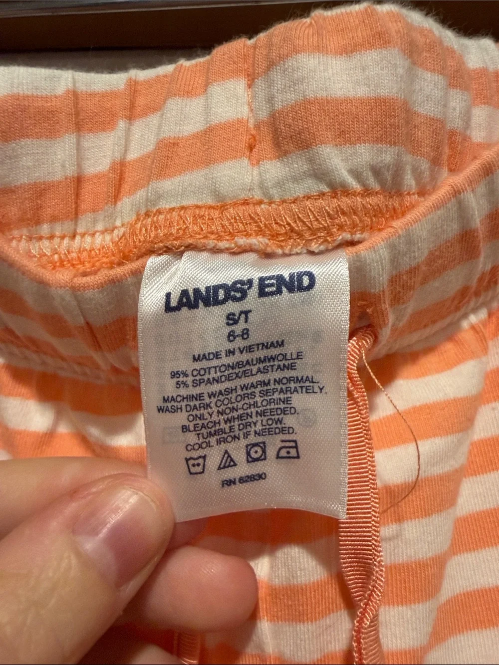 Lands' End Coral Long-Sleeve Pajama Top with Coral & White Striped Pants